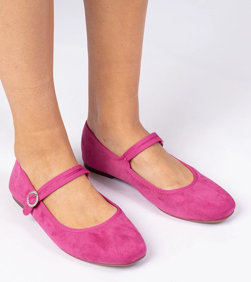 marka niezdefiniowana Pink faux-suede ballet flats with rhinestones Marcelina
