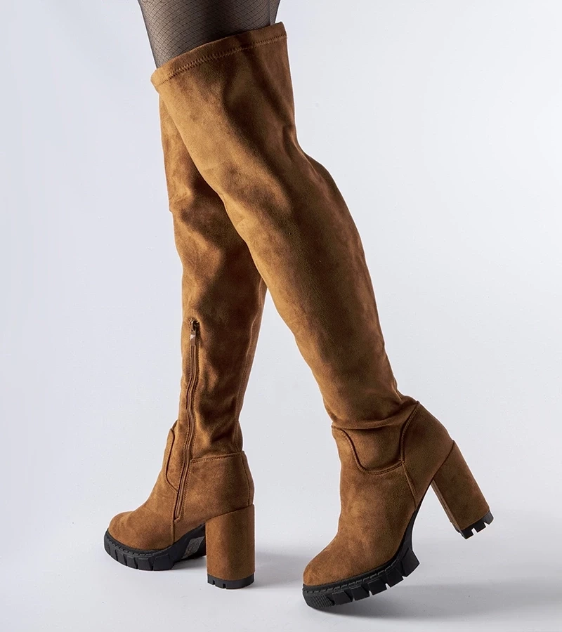 Gemre Cizme lungi maro cu toc Railroad