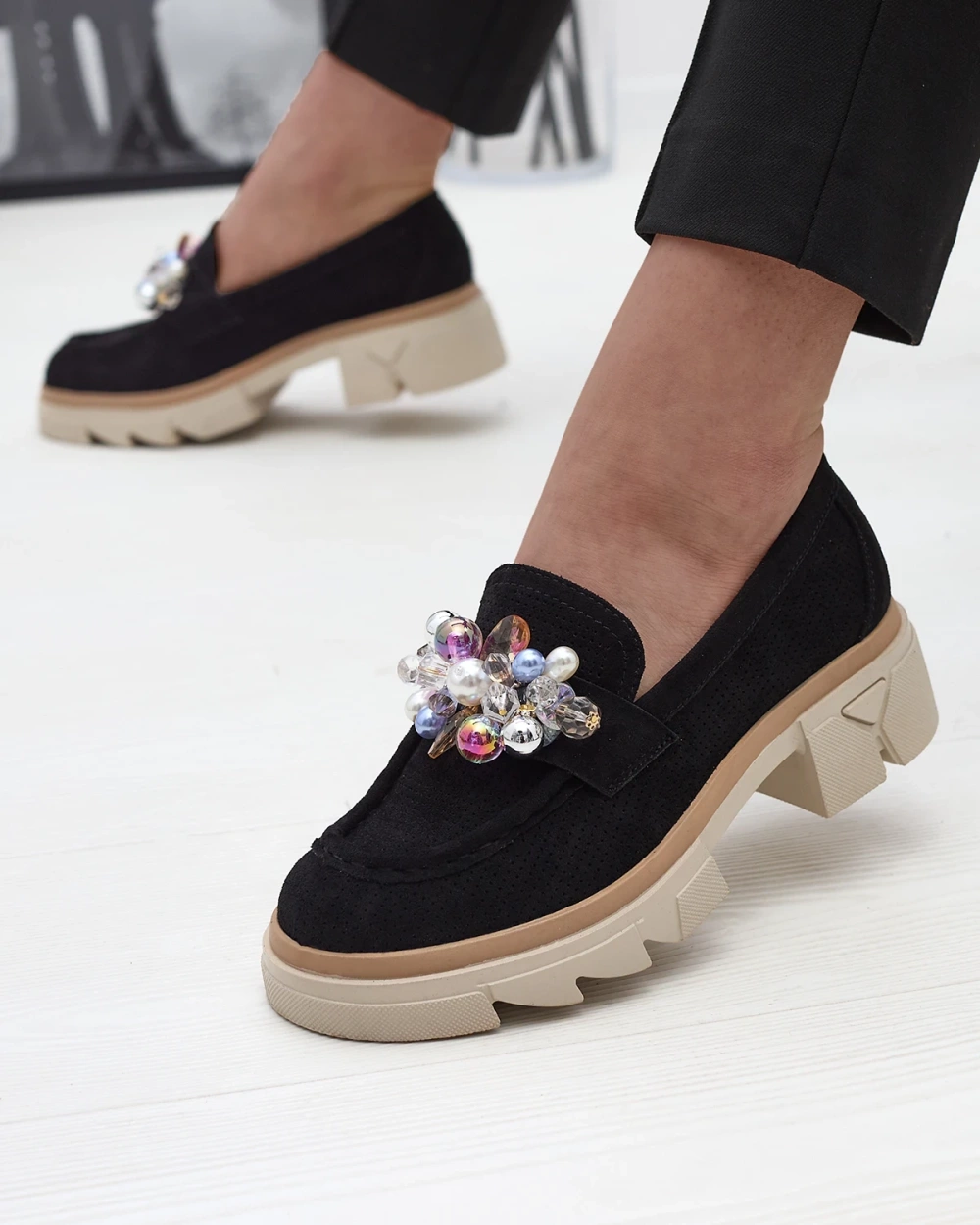 Resti Women&#039;s black openwork moccasins Peloga- Footwear
