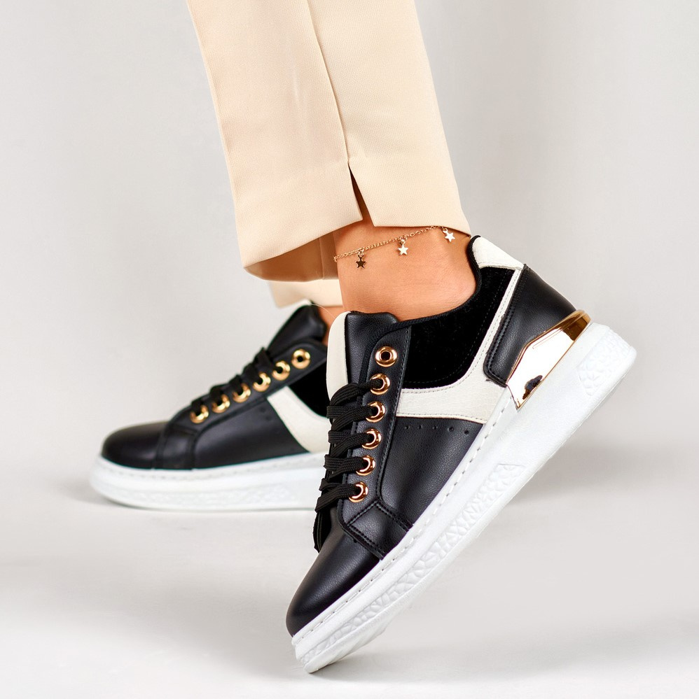 primohurt Biało-czarne sneakersy damskie na platformie Eliza