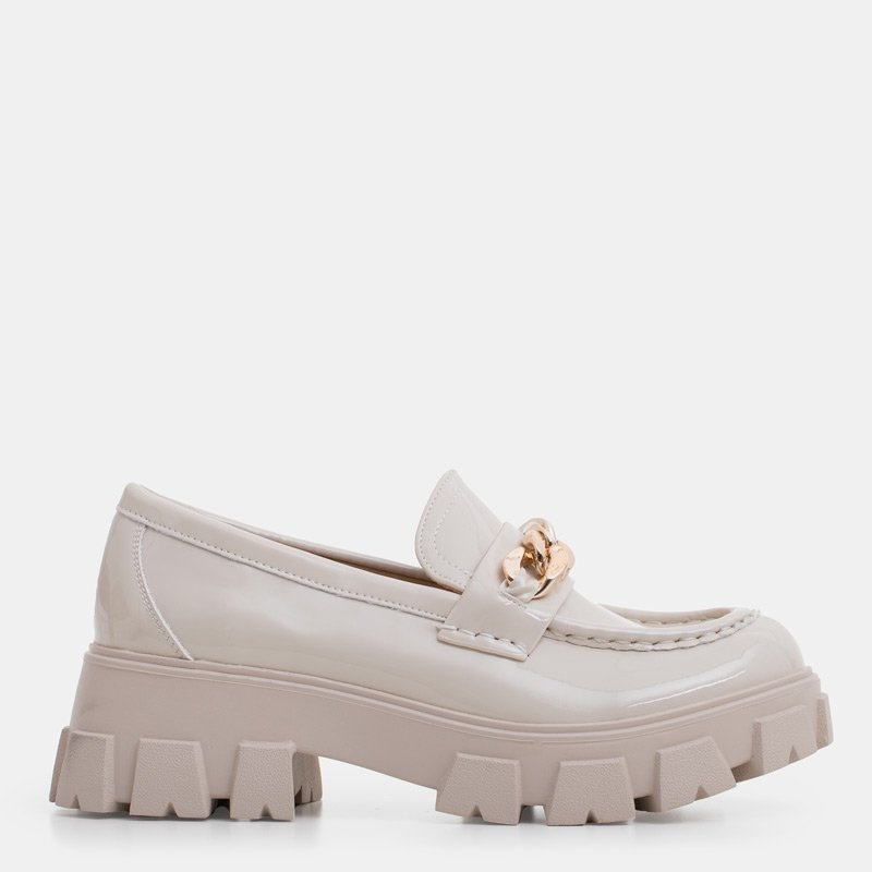 Resti Light beige women's lacquered half shoes with chain Ginevra - Footwear