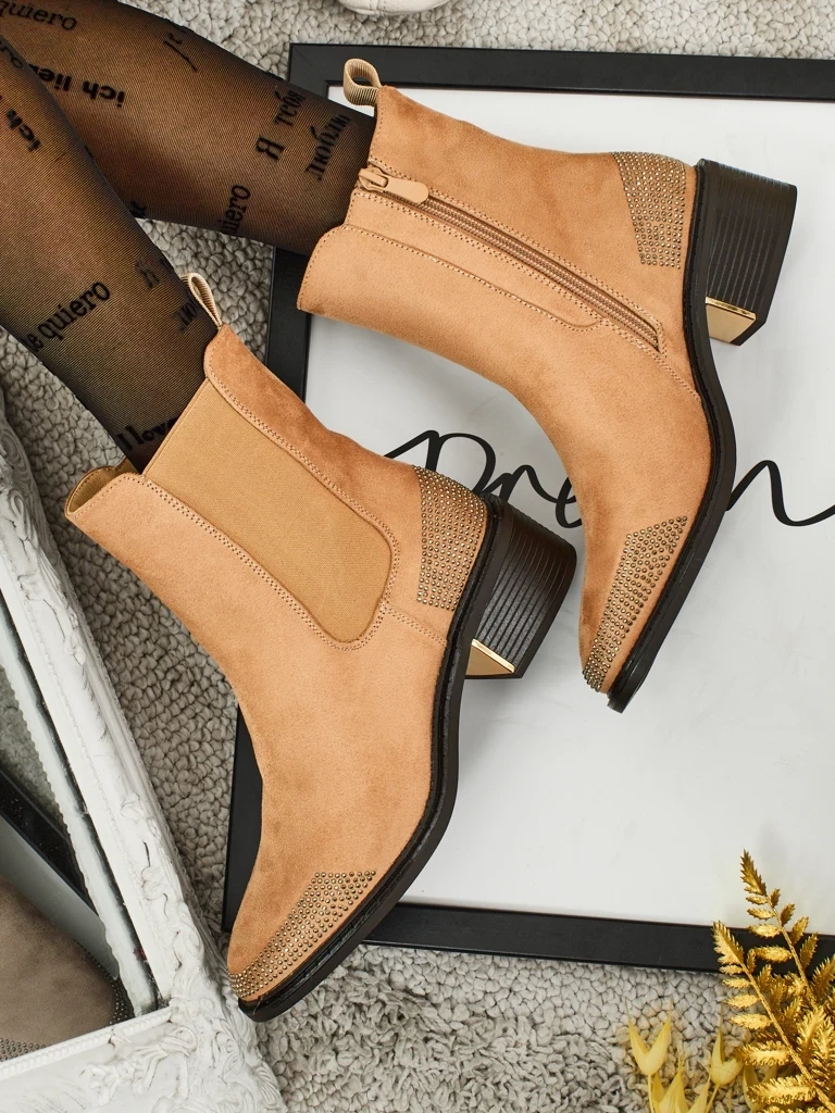 Resti Women's Eco Suede Ankle Boots Decorated with Rhinestones TangleMist