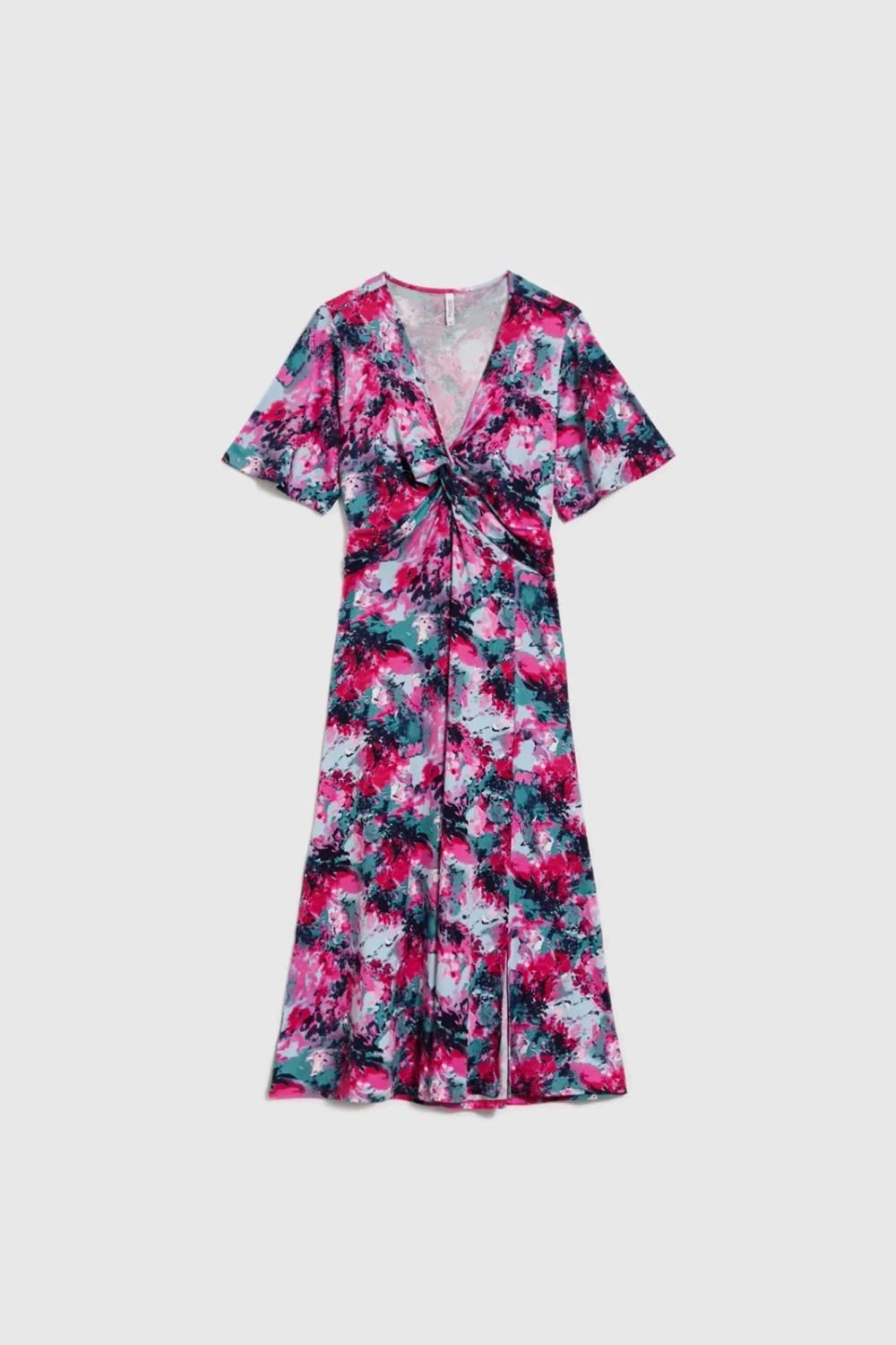 Marisse Patterned Fuchsia Dress With A Neckline