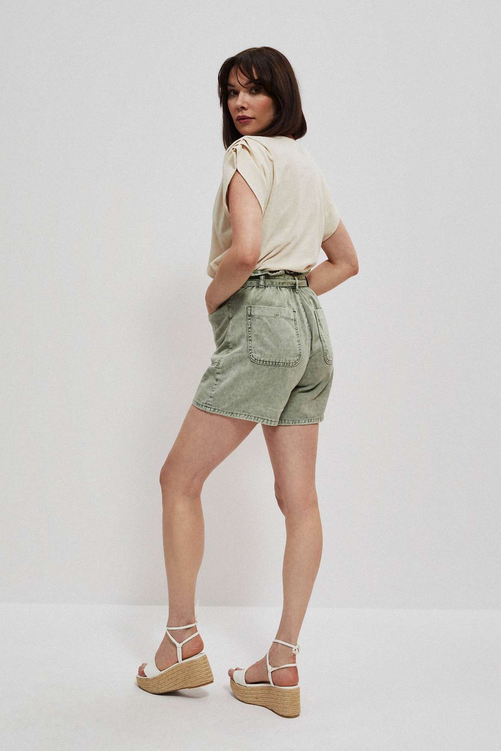 Marisse Paperbag Denim Shorts L-Sh-3713 Cold Brown