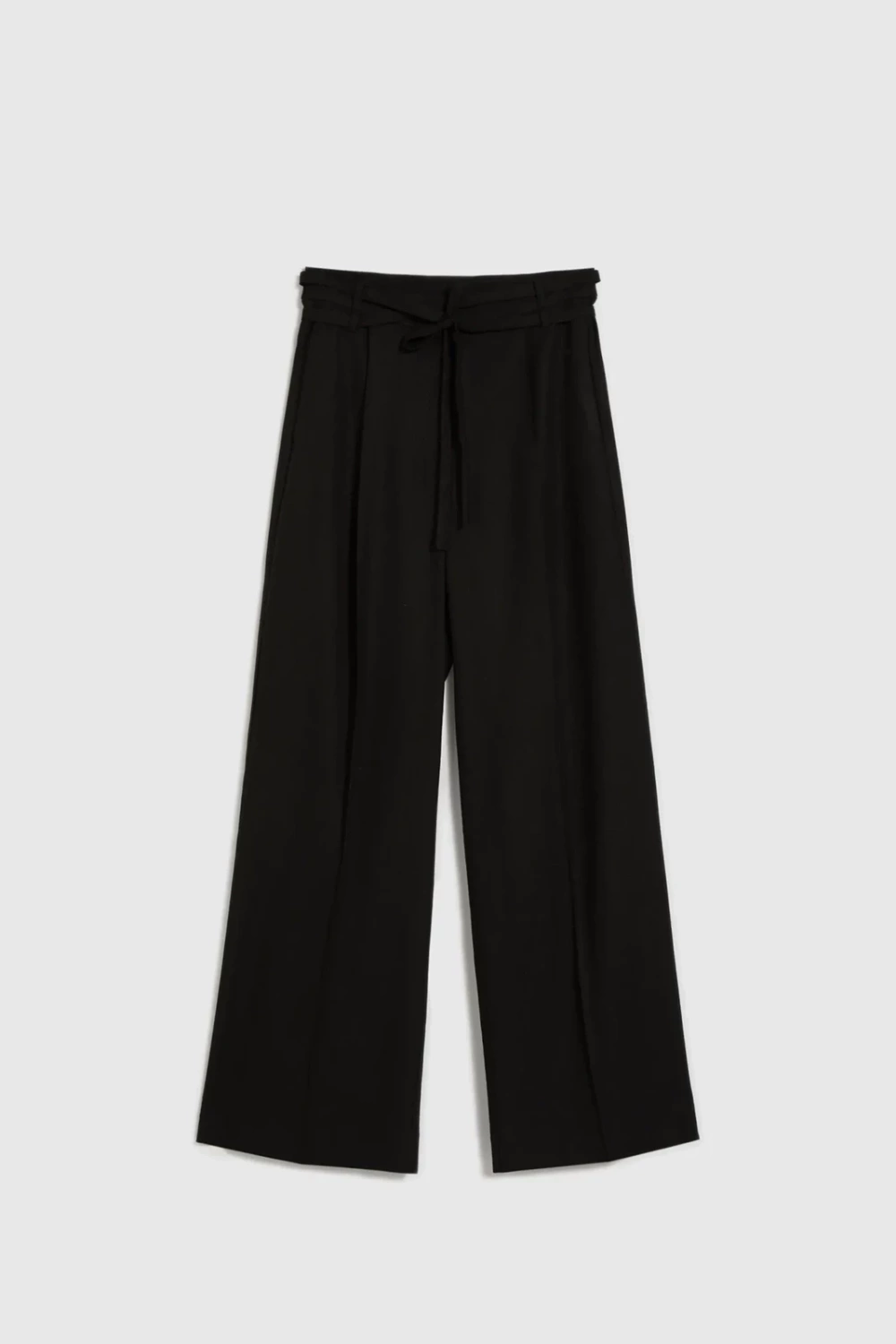Marisse Black Linen Wide-Leg Trousers
