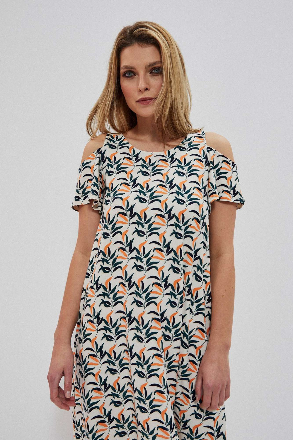 Marisse Patterned Cold Arms Dress L-Su-3736 Off White