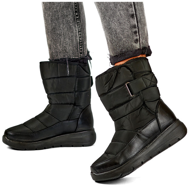 Primohurt Black Snow Boots With Velcro, Insulated Boots For Winter