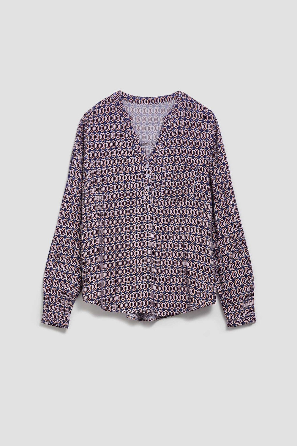 Marisse Patterned V-Neck Shirt In Light Blue
