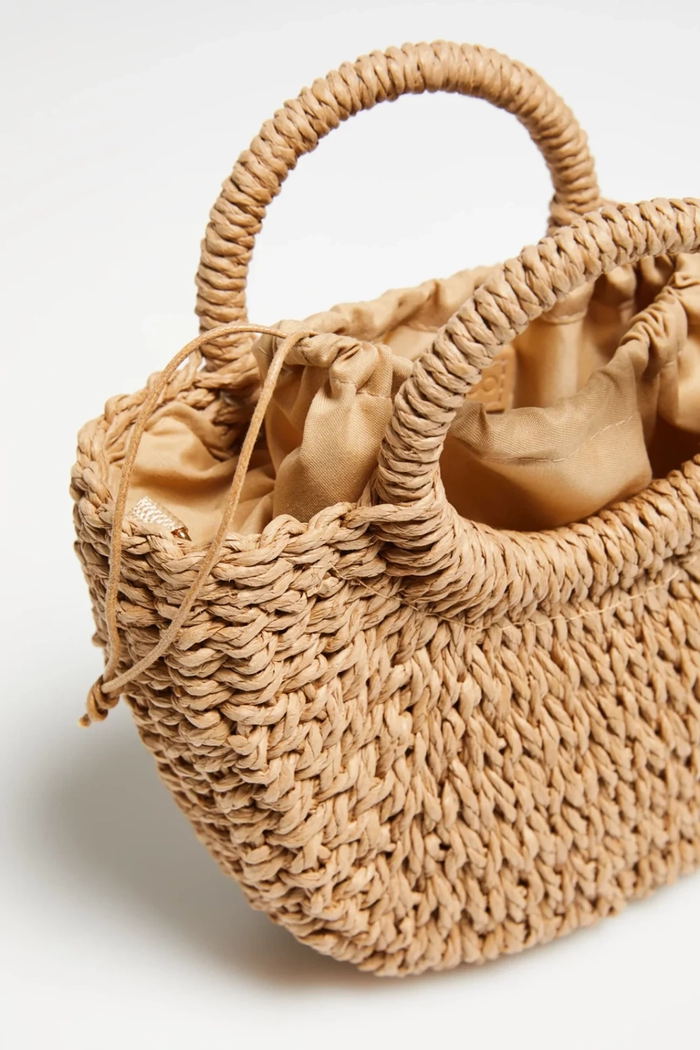 Marisse Beige Woven Bag With Round Handle
