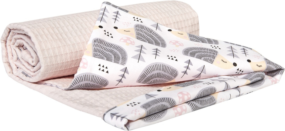 Medi Partners Blanket 75x100 cotton + cotton Waffle – Hedgehogs + light pink waffle