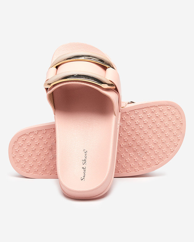 Resti Pink women&#039;s slippers with gold Serina ornament - Footwear