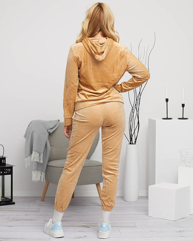 Resti Women's beige sweatshirt set with an inscription and crystals - Clothing