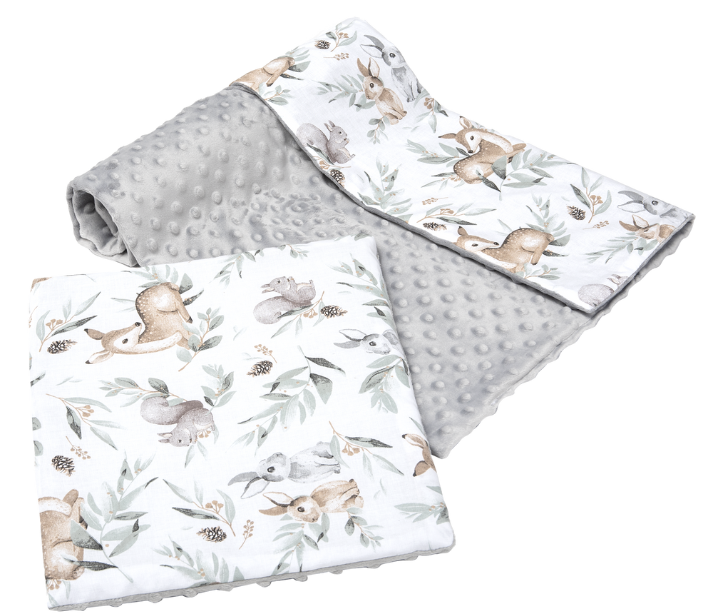 Medi Partners Quilt 75x100 + pillow 35x30 cotton + minky – Deer in leaves + gray Minky