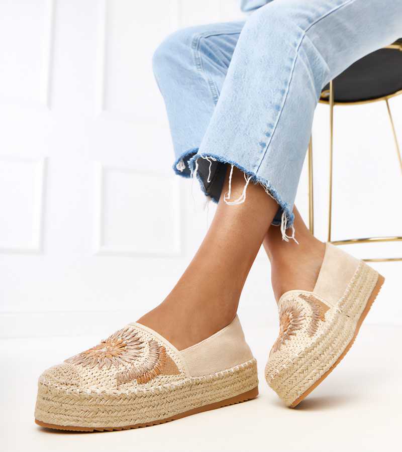 Gemre Espadrile bej cu broderie pe platformă Lorina