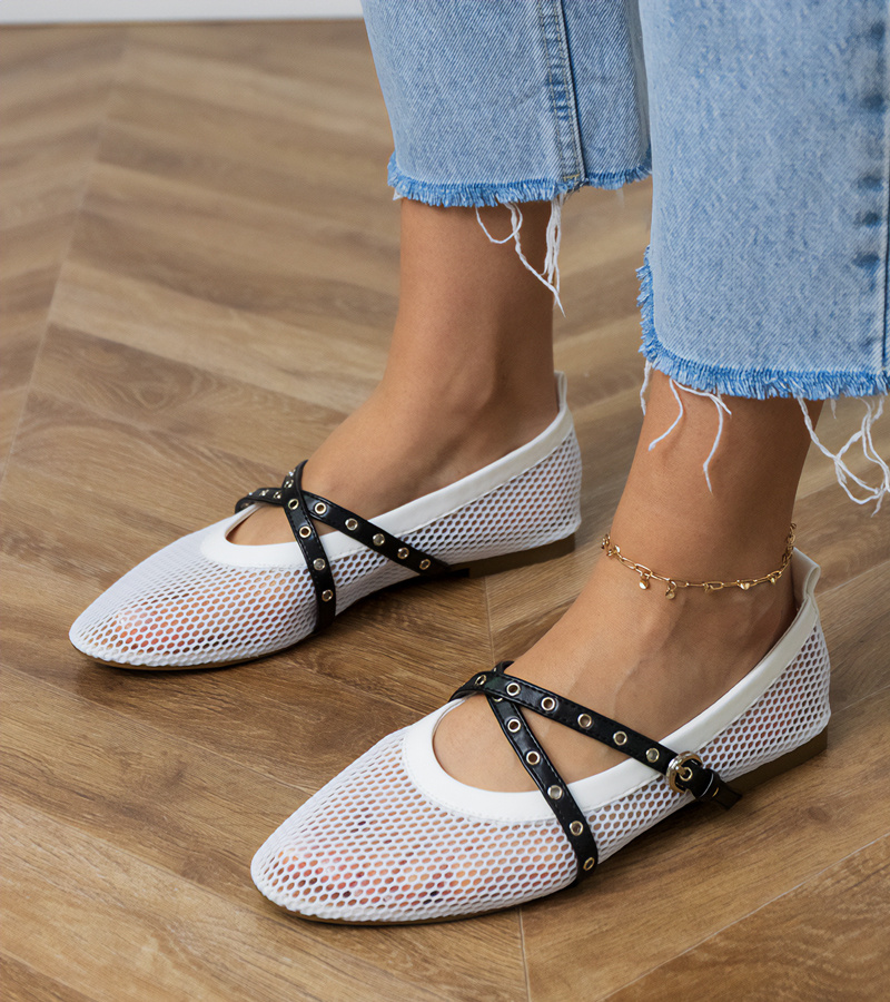 Gemre Balerini albi din plasă cu cataramă decorativă Zerid