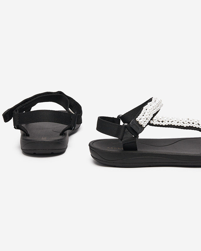 Resti Black women&#039;s sports sandals with Dotiss pearls- Footwear