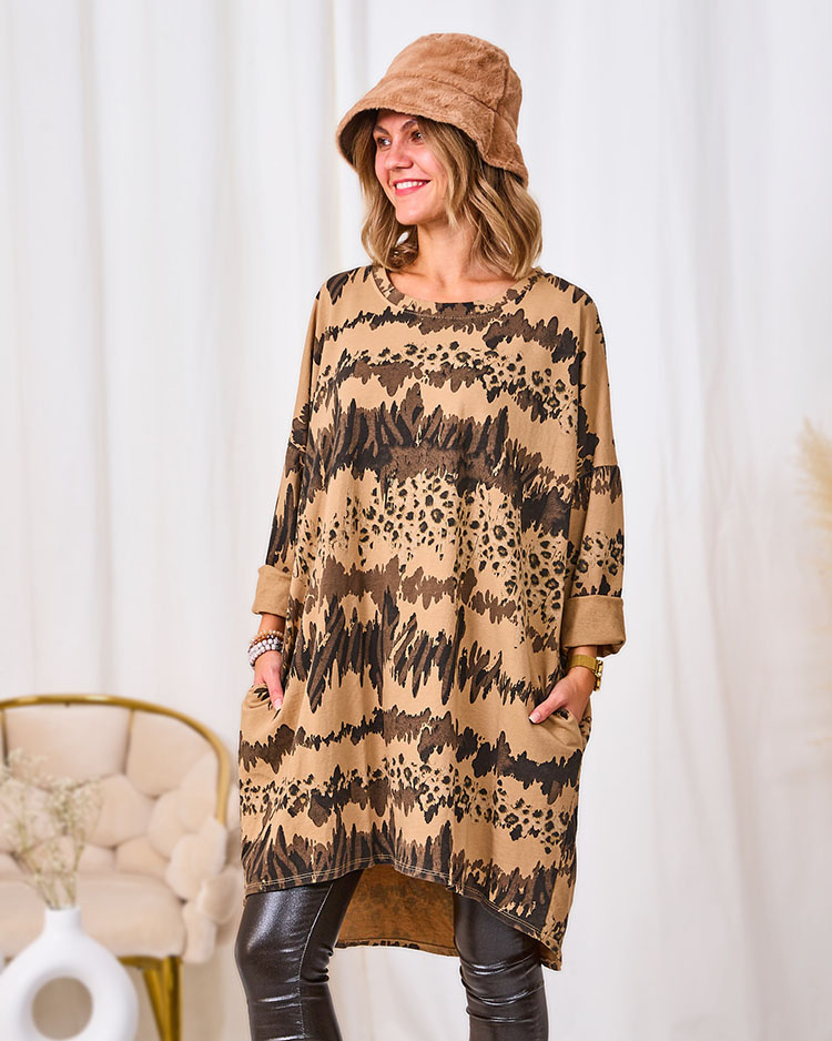 Resti Patterned women's light brown dress