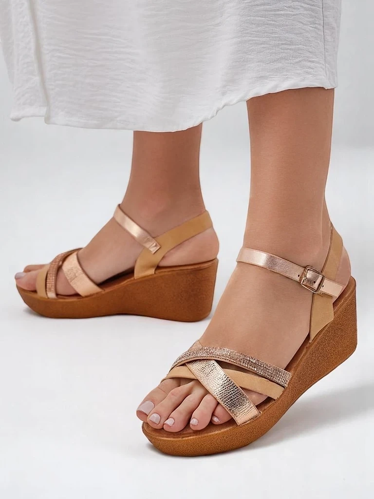 Resti Women's wedge sandals with rhinestones and glitter Glittera