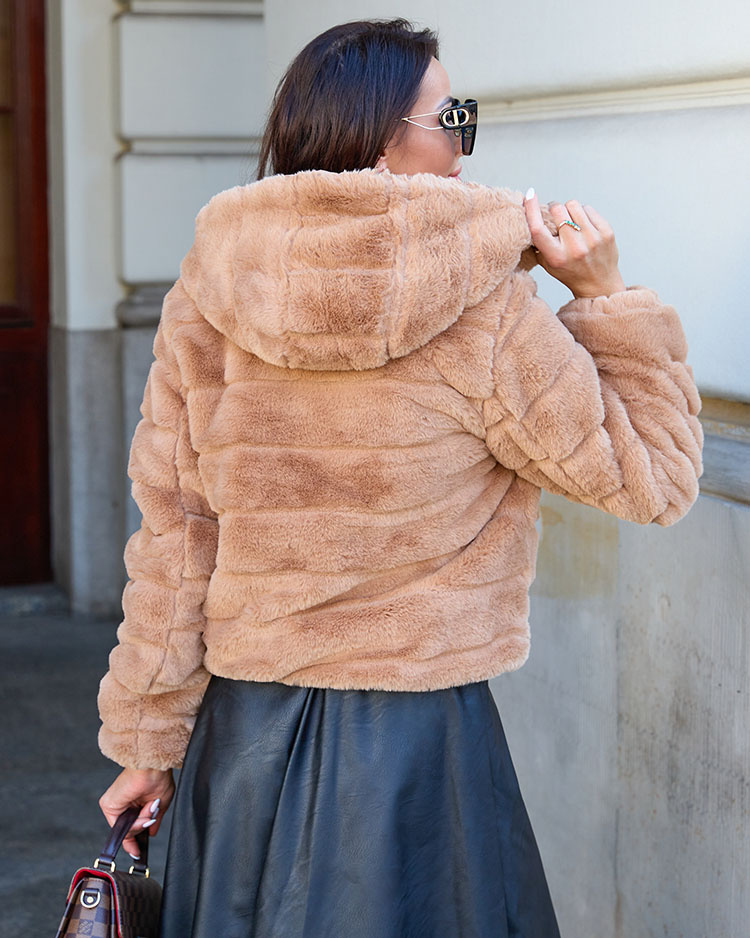 Resti Double-sided women's jacket with fur in light brown