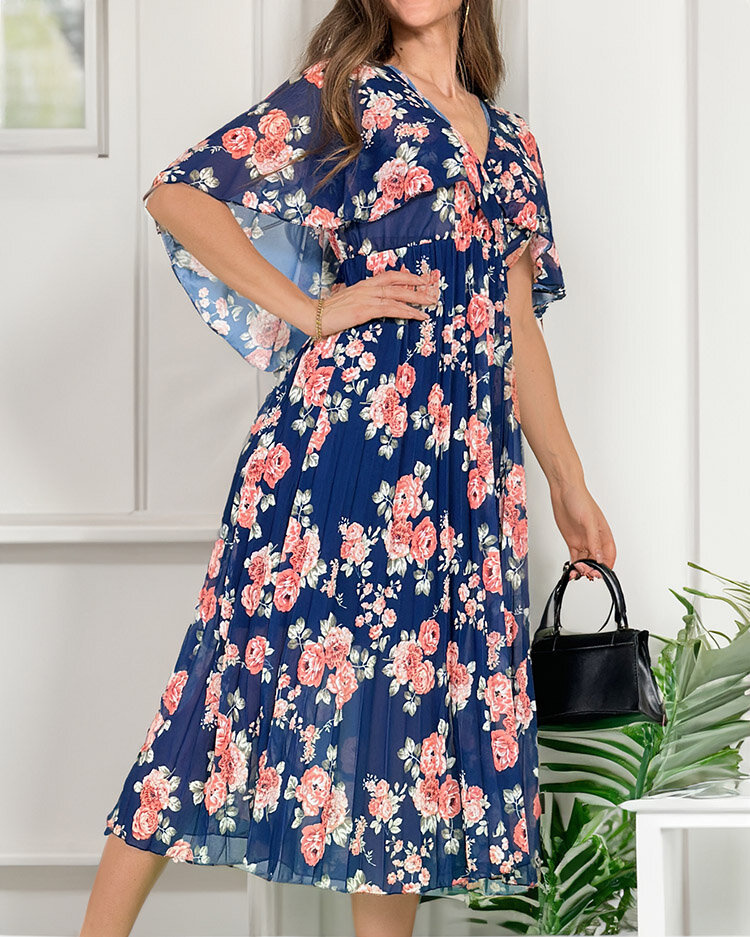 Resti Womens pleated floral midi dress