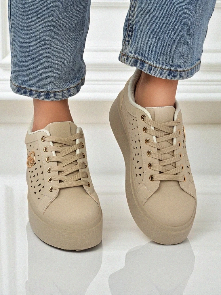 Resti Cleo Ecru Platino – beige platform sneakers eco leather