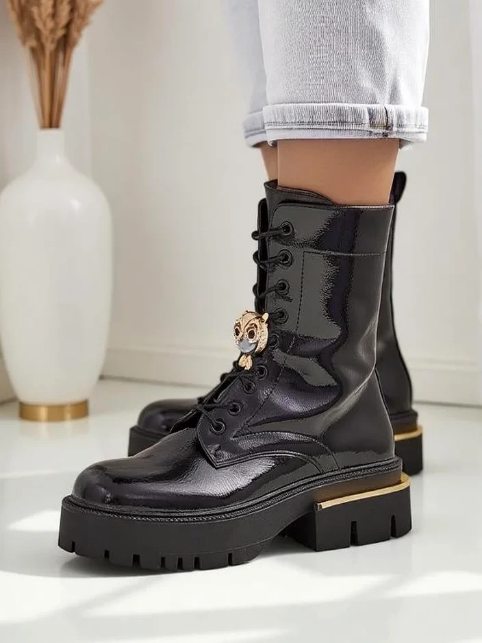 Resti Womens patent leather worker ankle boots Tesiolle