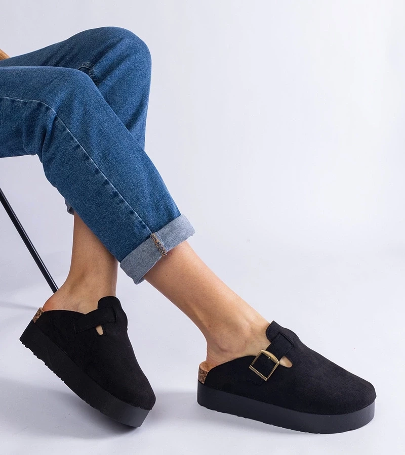 D/CEO Black slippers with fur insulated Valle
