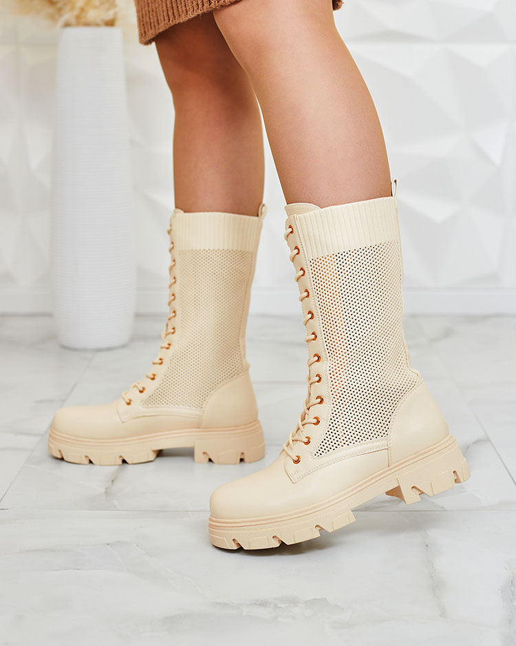 Resti Women&#039;s openwork cream lace-up boots Buhomias