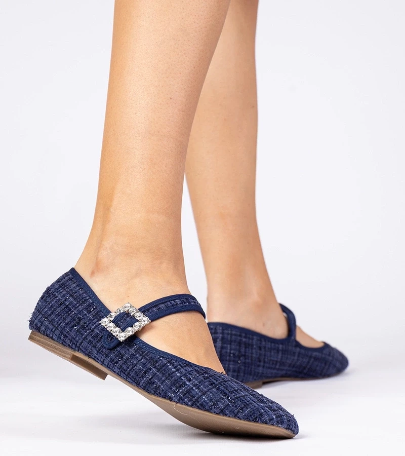 marka niezdefiniowana Navy women's ballet flats with buckle and crystals Piona