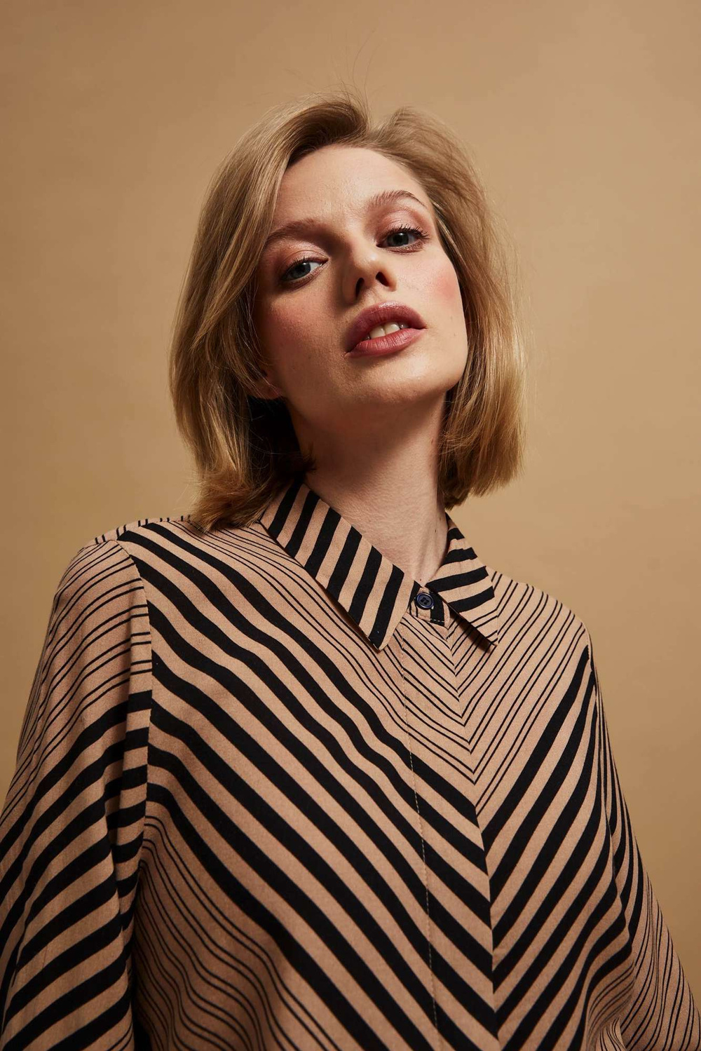 Marisse Dark Beige Striped Shirt