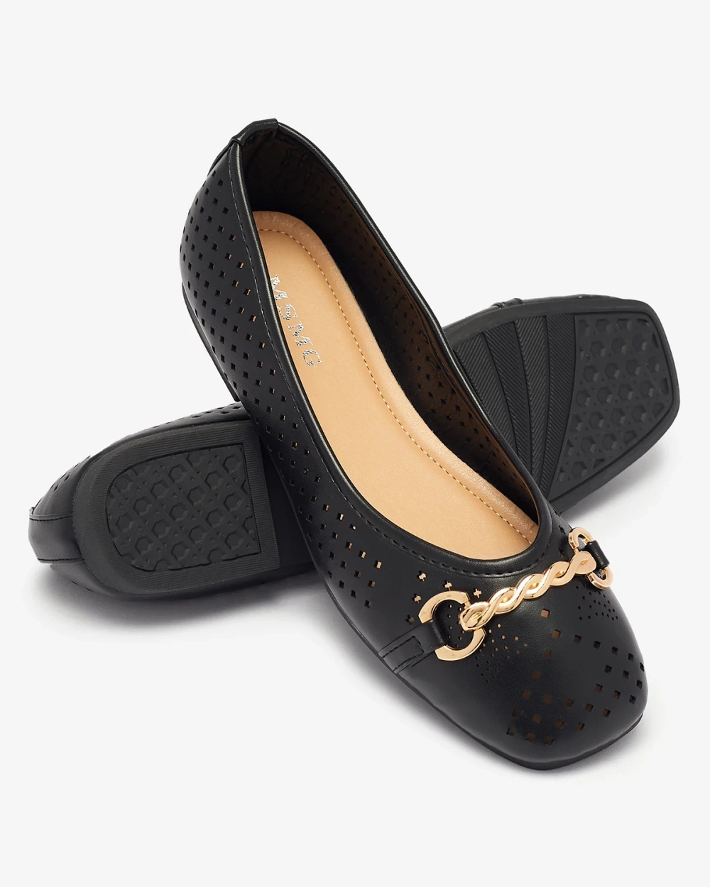 Resti Black women&#039;s openwork ballerinas with gold ornament Serilla- Footwear