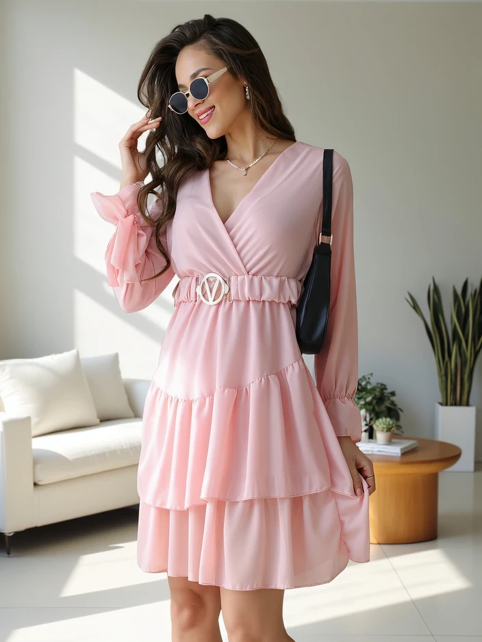 Resti Women's mini dress with ruffles and wrap neckline