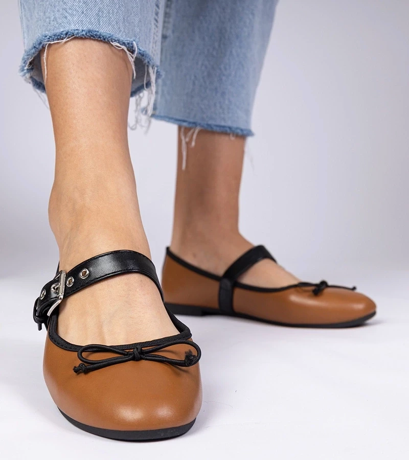 marka niezdefiniowana Brown women's ballet flats with bow Mansy