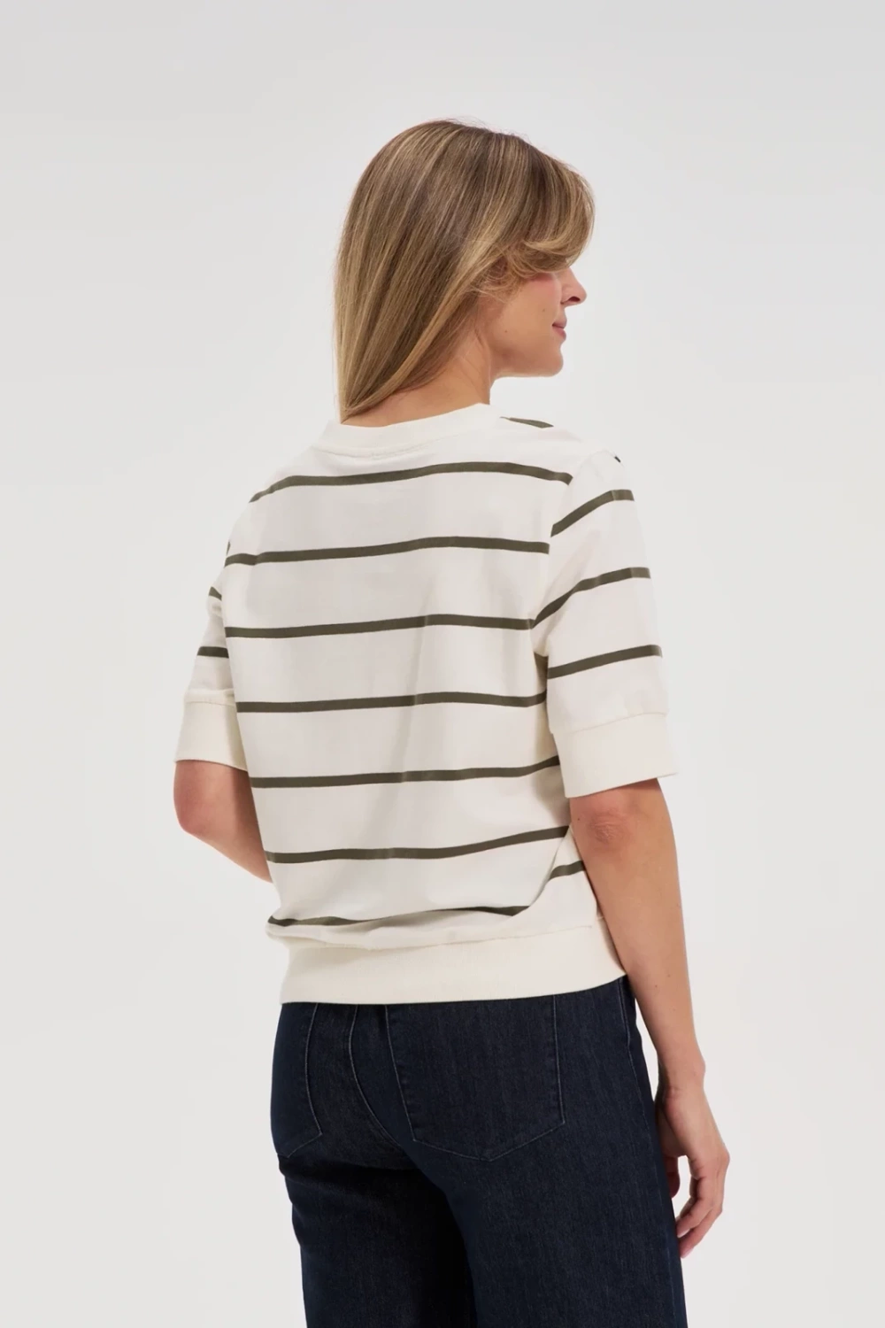 Marisse Striped Sweatshirt With Short Sleeves, Ecru