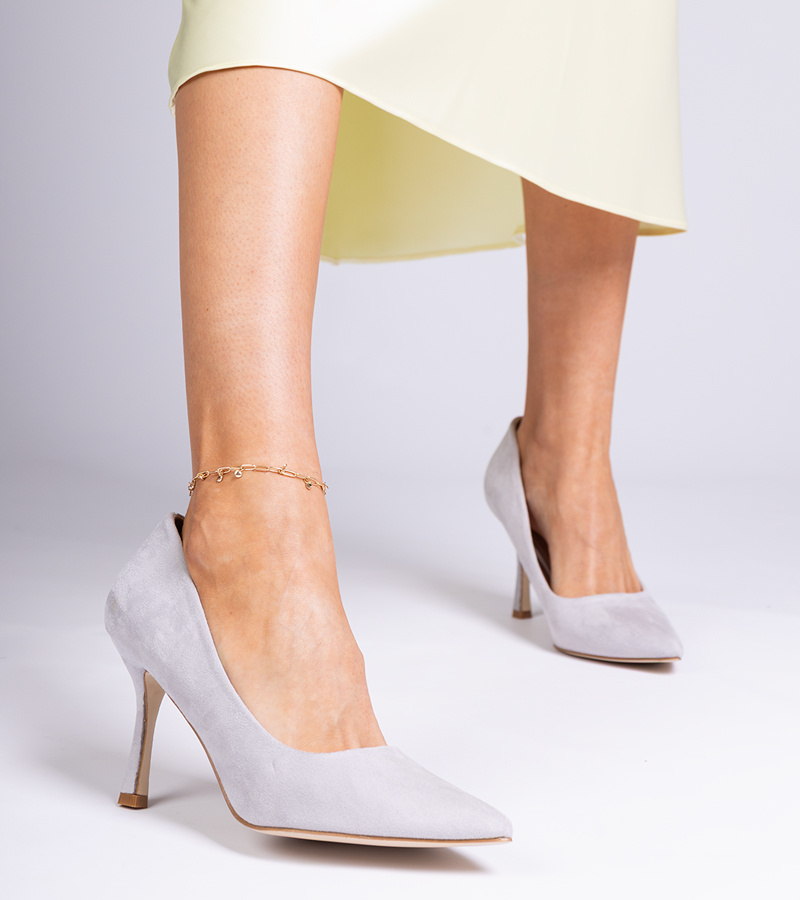 marka niezdefiniowana Gray classic heeled pumps made of eco-suede Karisa