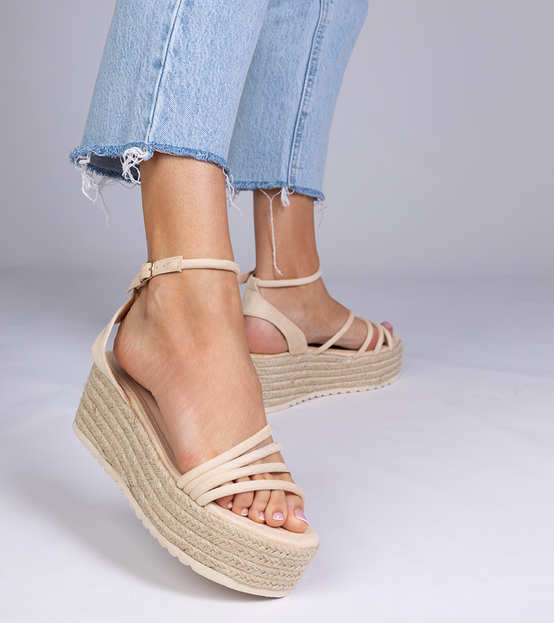 marka niezdefiniowana Beige platform espadrille sandals Panola