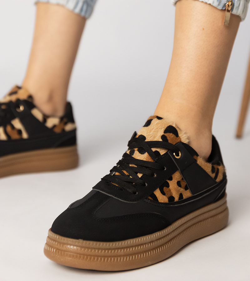 Gemre Adidași negri cu detalii de leopard Meril