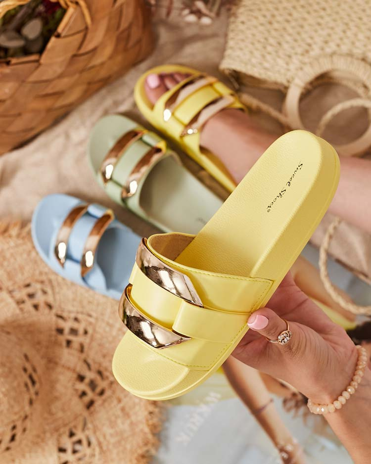Resti Yellow women&#039;s slippers with gold ornament Serina - Footwear