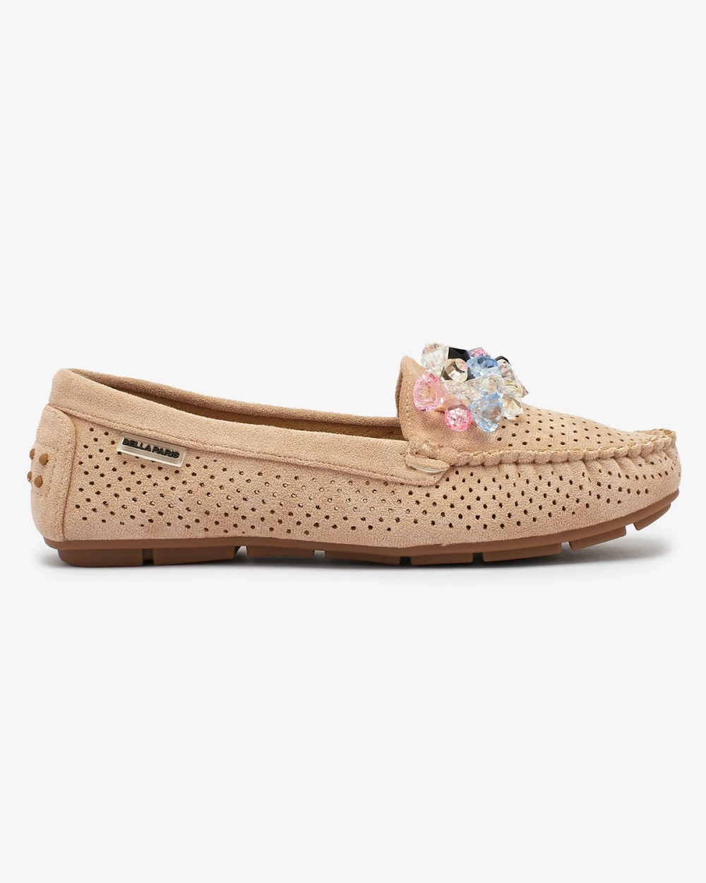 Resti Openwork light brown women&#039;s moccasins with decorative crystals Cizzas