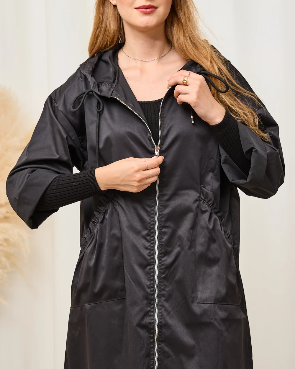 Resti Black women's coat jacket with hood- Clothing