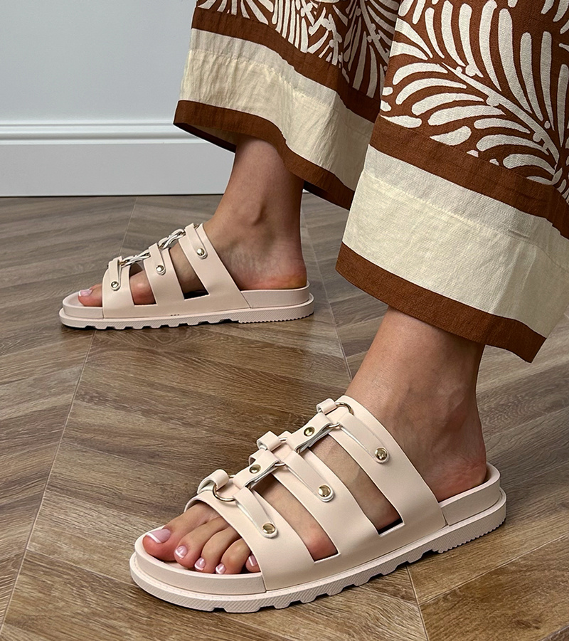 D/CEO Beige woven flip-flops with sequins on straps Lanora