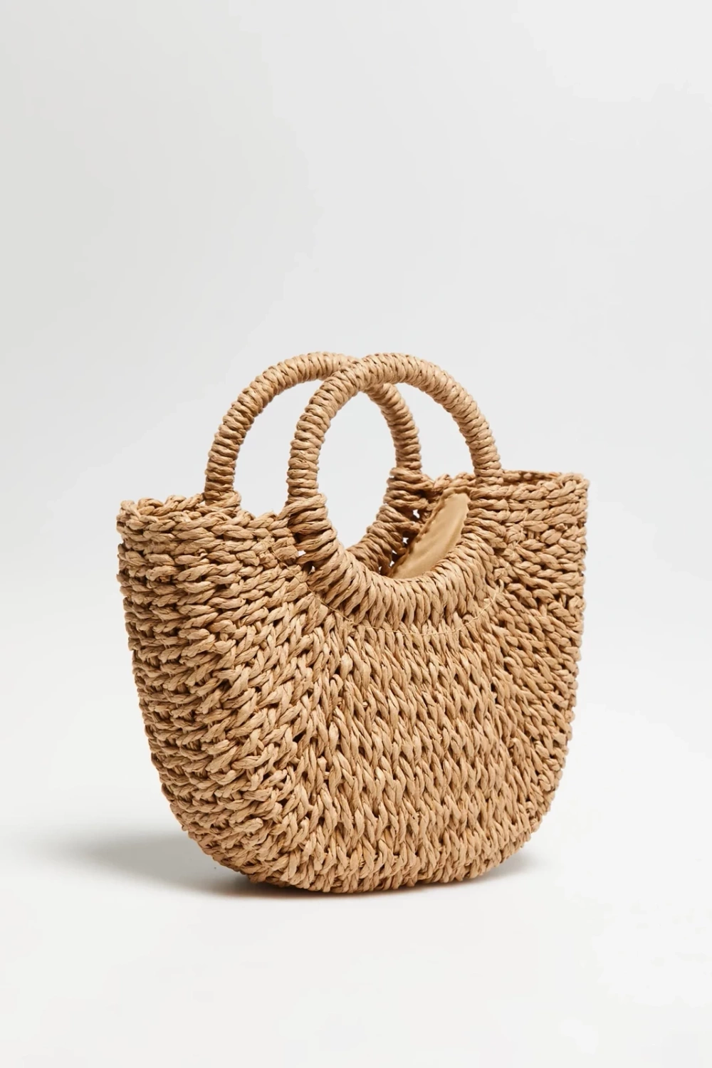 Marisse Beige Woven Bag With Round Handle
