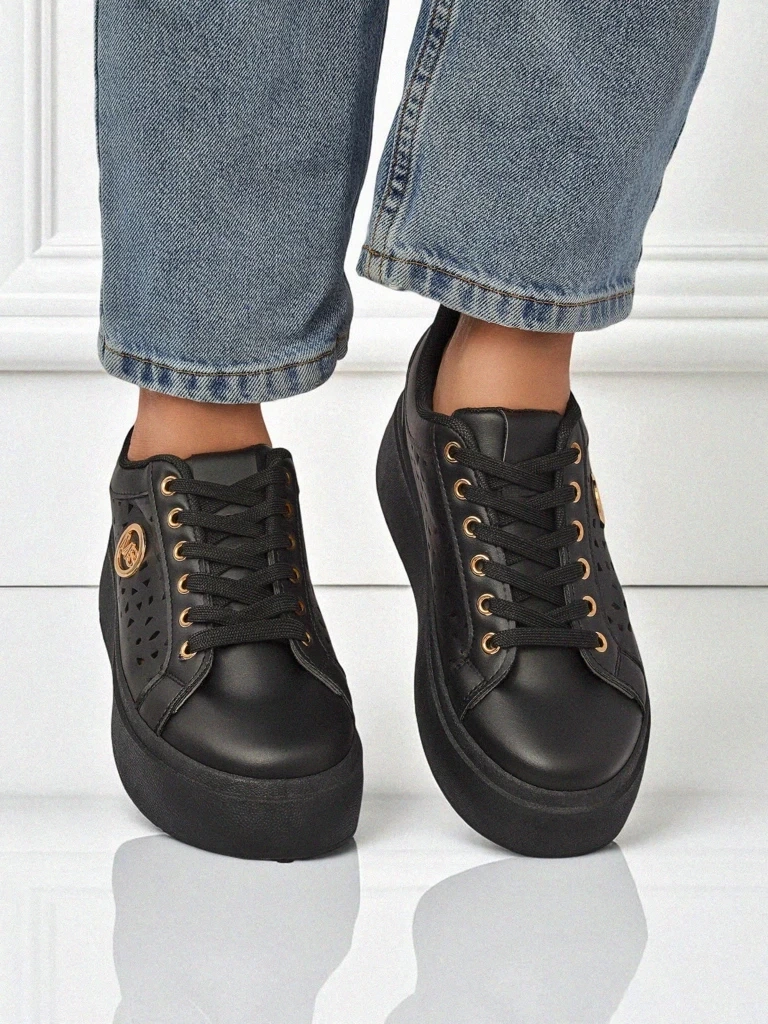 Resti Aurelia Nero - Black platform made of eco-leather, model LH201-8