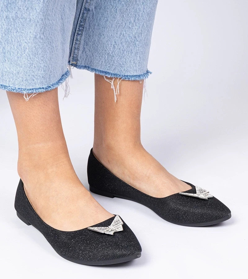 marka niezdefiniowana Black glitter ballet flats with butterfly Denny