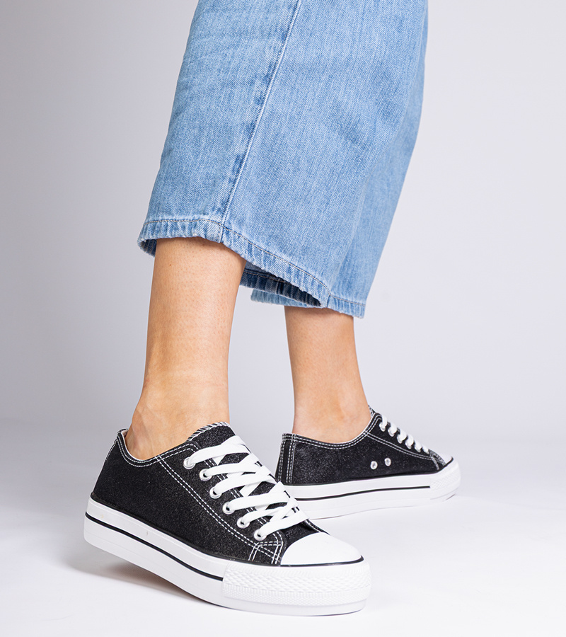 marka niezdefiniowana Black women's glitter sneakers Versina