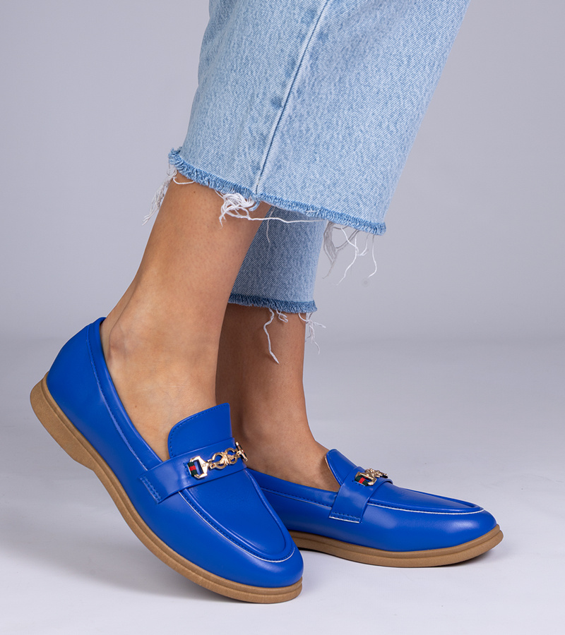 Gemre Mocasini albaștri cu ornament auriu Feola