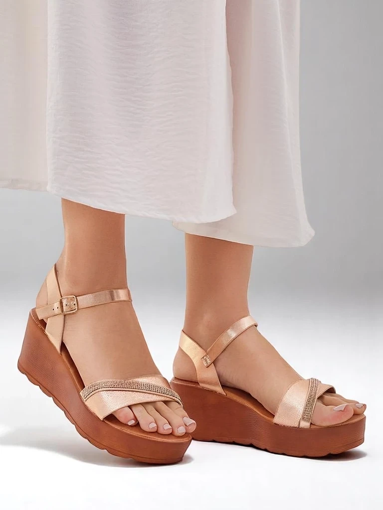 Resti Women's wedge sandals with rhinestones and glitter Aurora Glow