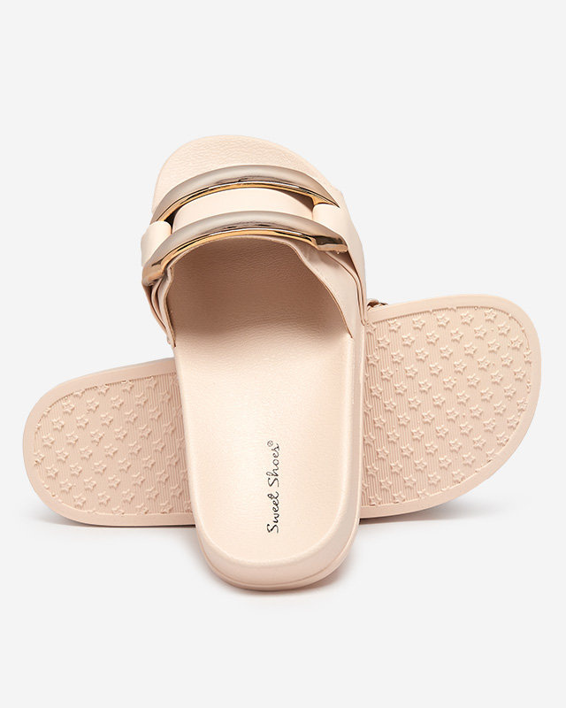 Resti Women&#039;s beige slippers with golden Serina ornament - Footwear