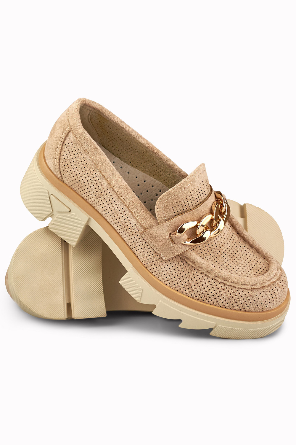 primohurt Ażurowe beżowe loafersy damskie