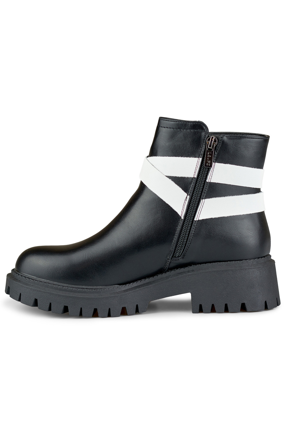 primohurt Czarne botki damskie z białym zdobieniem Aline